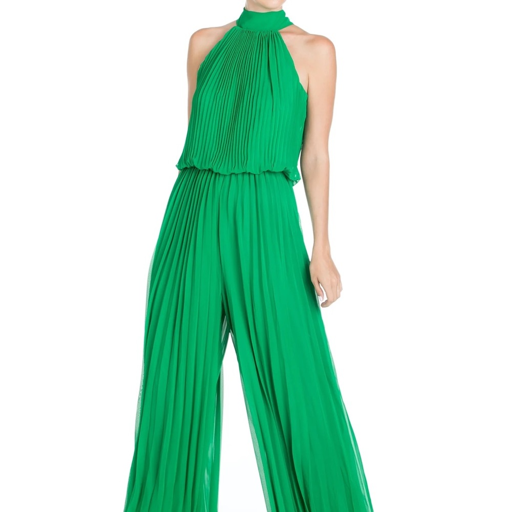 Meghan LA wild orchid pleat jumpsuit Emerald, size Large